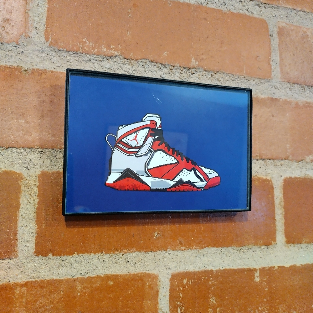 8 Bit Jordan 7 Framed Mini Art Print lo-fi Pixel Art By Neon Nicho